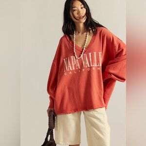 NWT We The Free Venice V-Neck Graphic Top in Rose Sienna Combo Size Large